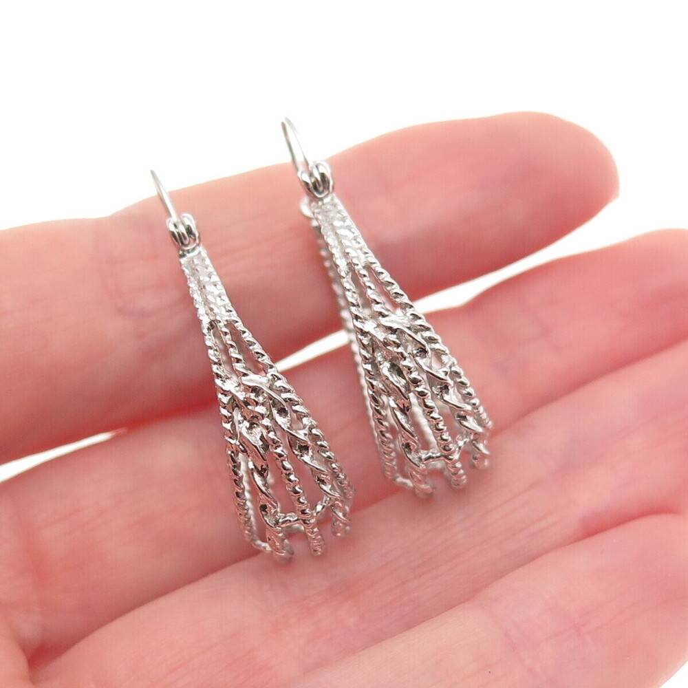 925 Sterling Silver Vintage Twisted Crescent Hoop Dangle Earrings